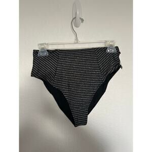 JMP The Label High Waist Metallic Black and Silver Striped Bikini Bottoms - M